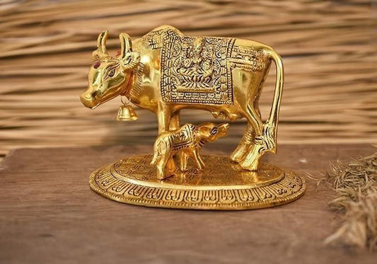 polish Kamdhenu Cow Decorative Showpiece 15 cm Religious Idol & Figurine  (Aluminium, Gold)